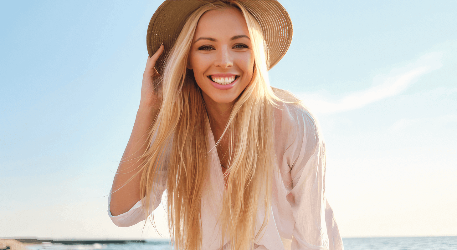 Woman smiles on the beach